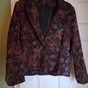 Black Floral Brocade Single-Button Blazer